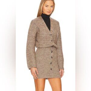 L'Academie Nilsa Sweater Knit Dress Brown & Beige Multi Button Front V Neck S